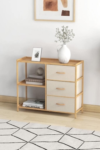 Digithome Bambu 2 Raflı 3 Çekmeceli Dolap Çok Amaçlı Düzenleyici Organizer Şifonyer - B9197 Kahverengi
