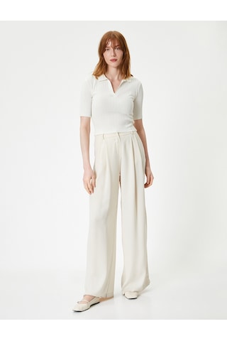 Koton Polo Yaka Kazak Triko Crop Kısa Kollu Ekru 4sak90144ht Ekru