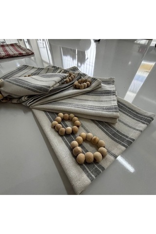 Dnc Home Tekstil Ndchome Gri Kalın Çizgili Keten 6lı Peçete Takımı Toka Hediyeli