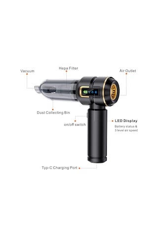 Turbo 16.000 Pa Emiş Gücü Uzun Şarj Süreli Araç Süpürgesi Ev Araba Şarjlı Süpürge