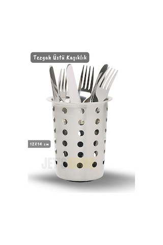 Tezgah Üstü Delikli Kaşıklık Çatallık Ve Bıçaklık Ergonomik Paslanmaz Çelik 12x14 Cm Metalik Gri