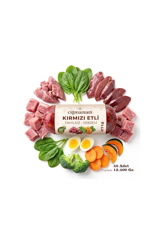Kırmızı Etli Tahılsız Sebzeli Barf Köpek Maması 12.4 Kg - 271 G X 46
