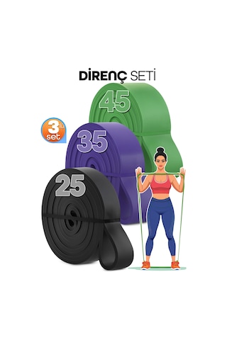25 + 35 + 45 Kg 3'lü Set Barfiks Lastiği Gym Resistance Band Antrenman Kas Geliştirme Bandı