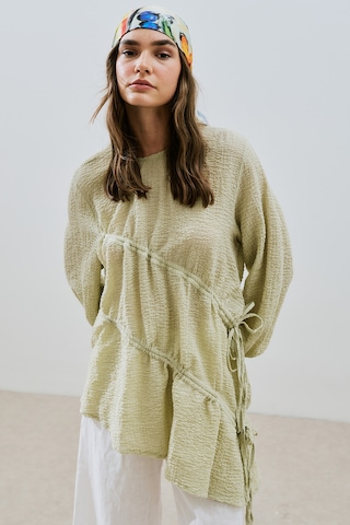 Büzgü Bağlamalı Dokulu Tunik Yeşil Yeşil