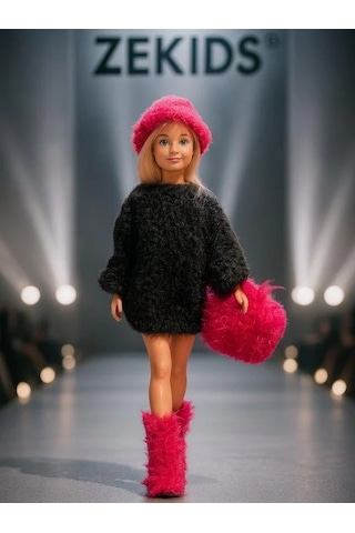 Barbie Bebek İçin El Örgüsü Kazak Çanta Şapka Ayakkabı Dörtlü Set Barbie Bebek Dahil Değildir -15936