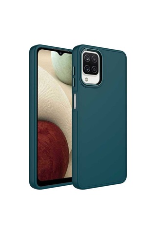 Samsung Uyumlu Galaxy M22 Kılıf Metal Çerçeve Ve Buton Tasarımlı Silikon Zore Luna Kapak Koyu Yeşil