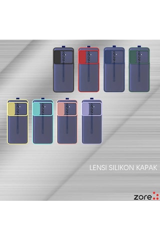 Noktaks - Oppo Reno 2z Uyumlu - Kılıf Slayt Sürgülü Arkası Buzlu Lensi Kapak - Lacivert