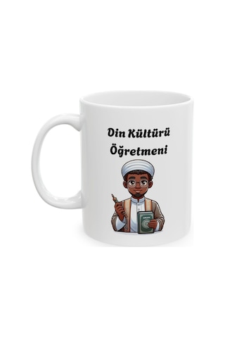 Erkek Din Kültürü Öğretmeni Hediyelik Baskılı Porselen Beyaz Lüks Kupa Bardak Beyaz