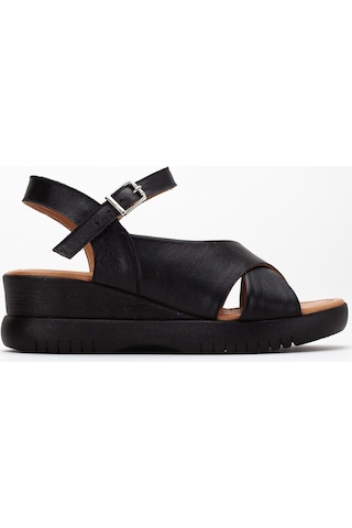 Analin Shoes Kadın Hakiki Deri Bilekten Bağlı Yüksek Taban Sandalet Siyah