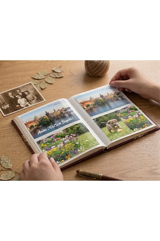 Rabsev Rs4 Fotoğraf Albümü 10x15cm 200 Fotoğraf Kapasiteli Bordo Renkli Çiçek Desenli Anı Albümü