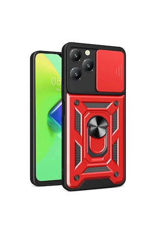 Newface - 141 - İnfinix Hot 40 Pro Kılıf Pars Lens Yüzüklü Silikon - Ece-umay - - Kırmızı
