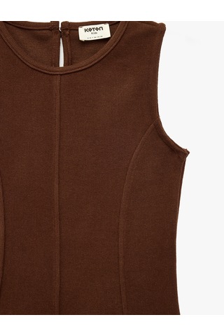 Koton Pamuklu Slim Fit A Kesim Bisiklet Yaka Kolsuz Elbise Kahverengi 7wkg80041ak Kahve