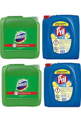 Pril Sıvı Bulaşık Deterjanı 2 'li Güç Limon 4kg Ve Domestos Çama Diğer
