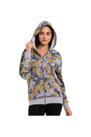 Vishenka Kadın Kamuflaj Desen Kapüşonlu Fermuarlı Sweatshirt