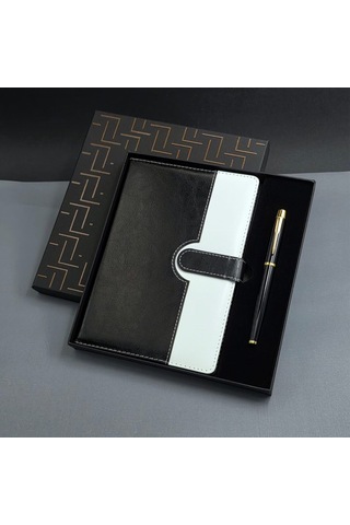 Siyah Beyaz Renkli Tarihsiz Ajanda Defter Ve Metal Roller Kalem Seti Yeni İş Doğum Günü Not Defteri Çok Renkli