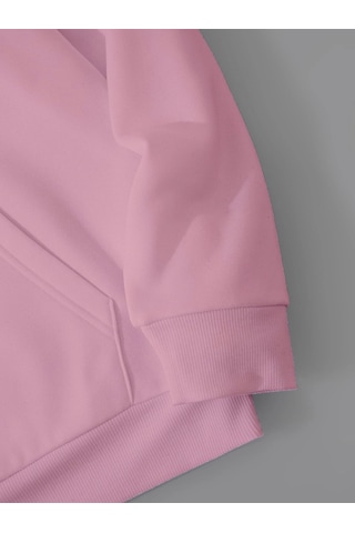 Harmandar Üç İplik Uzaylı Baskılı Unisex Pembe Kanguru Cepli Kapüşonlu Sweatshirt Hoodie Uzaylıpembesweat