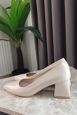 Preshley Kadın Nova Krem Rugan 6,5 Cm Kalın Topuklu Stiletto Krem