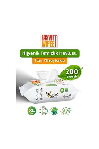 Vebox Easy Wet Wipes Yüzey Temizleme Havlusu 2x100 200 Yaprak