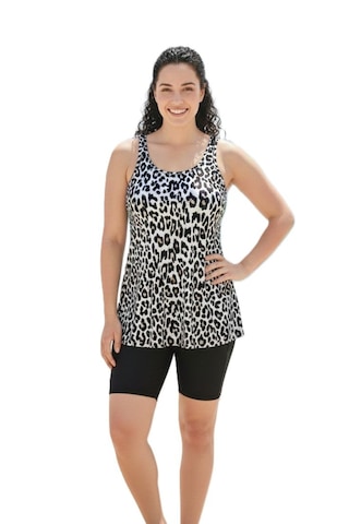 Donlaritta Büyük Beden Toparlayıcı Desenli Göğüs Pedli Tankini Taytlı Takım 44-46-48-50-52-54-56-58-60 Beden Beyaz