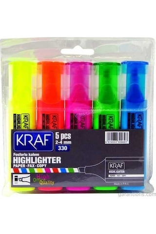Kraf 330 Fosforlu Kalem Seti 5 Renk Çok Renkli