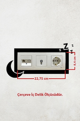 Uyku Ve Gece Tasarım 3lü Priz Çerçevesi İç Ölçü 22,75x8,4 Cm Üçlü Dekoratif Çerçeve