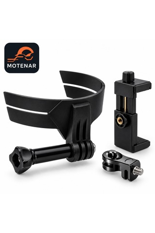 Motenar Yapışkanlı Kask Kamera Ve Telefon Tutucu Siyah
