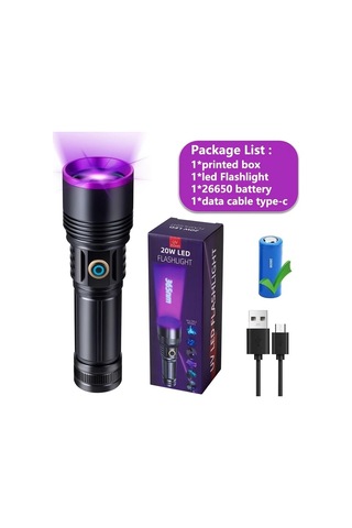 Cordial 1 Adet Profesyonel 365nm Uv El Feneri Siyah Alüminyum Alaşım Sebze Algılama Taşınabilir Yüksek Güçlü Led Şarj Edilebilir 26650 Pil Floresan Algılama Ideal Hediye Siyah