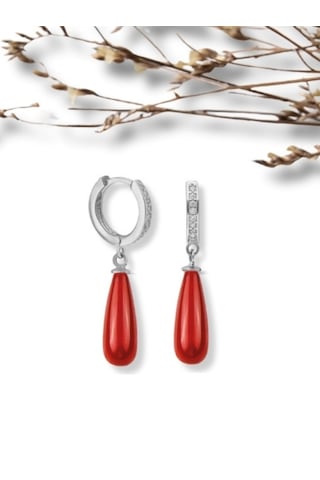 Şık Ve Zarif 925 Ayar Uzun Drop Mercan Taşlı Gümüş Küpe