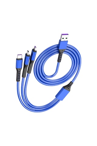 Hasır, 3 İn 1, Şarj Kablosu, Lightning & Micro Usb, Type-c, Ios, - Mavi