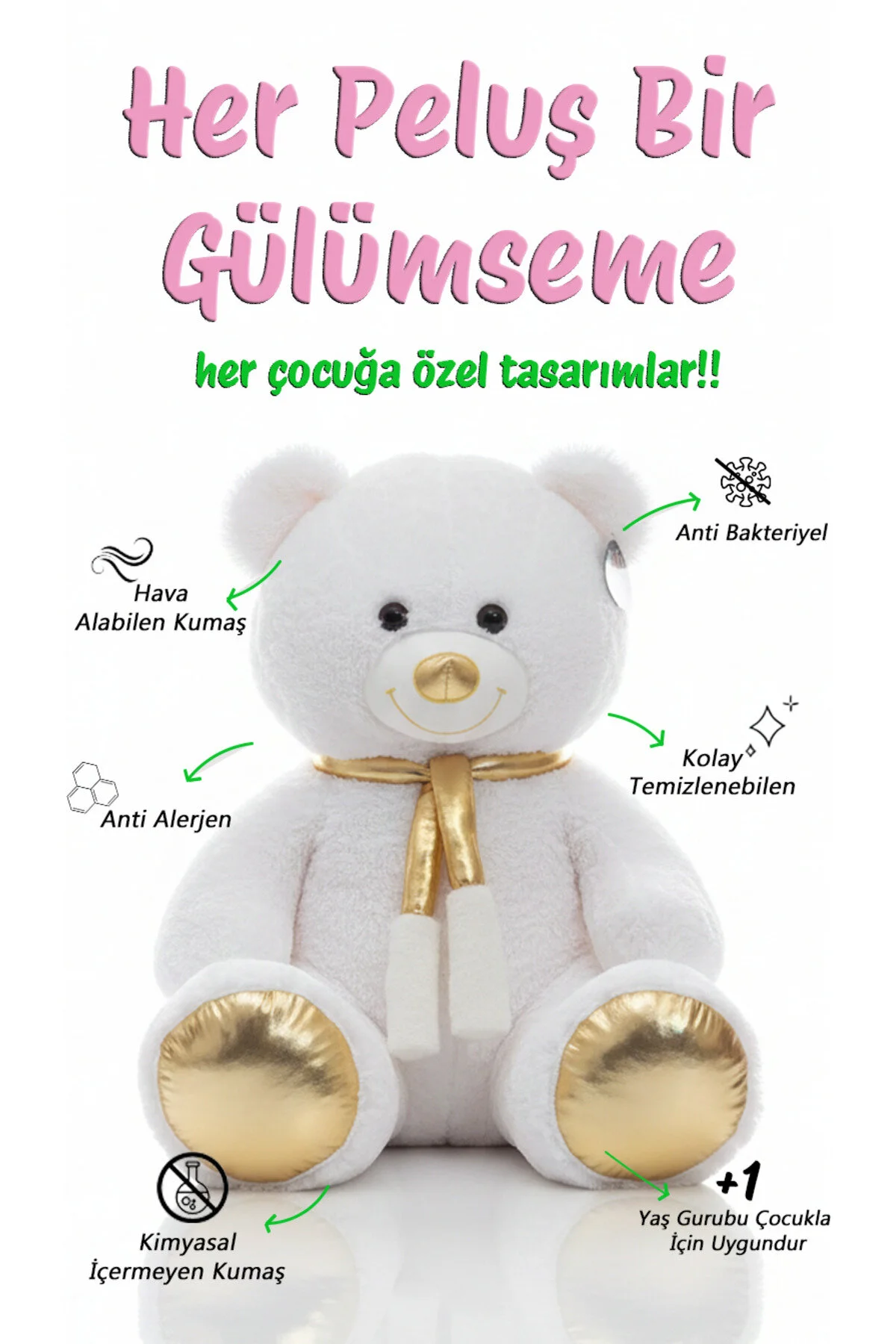 Ayıcık Atkılı 90 Cm - Yumuşak & Koleksiyon Açık Sarı