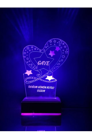 Kişiye Özel Doğum Günü Hediyesi Kalp Ve Yıldızlar 3D Led Lamba