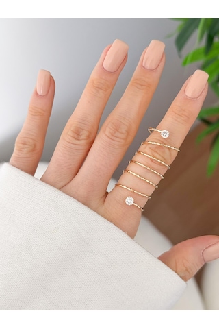 Çelik Spiral Taşlı Yüzük Ayarlanabilirdir Gold