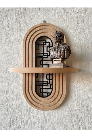 Ahşap Mdf Ortası Desenli Duvar Rafı - Labirent Desen