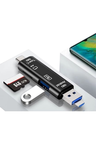 5 İn 1 Çok Fonksiyonlu Usb 2.0 Micro Sd Kart Okuyucu - Usb/micro Usb/type-c Çıkışlı, Otg Çevirici 5570 Diğer