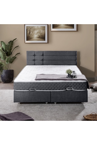 Viyana Çift Kişilik Baza Başlık Letto Yatak Seti - Antrasit 150 x 200