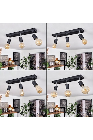 Riolight Modern1 Siyah1 3xe27 Mafsallı Hareketli Başlık Glop Ampul Hariç Metal Spot Avize 3'lü Siyah