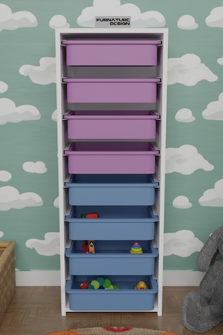 8 Sepetli Çok Amaçlı Oyuncak Mutfak Dolabı - Beyaz-mavi&pembe