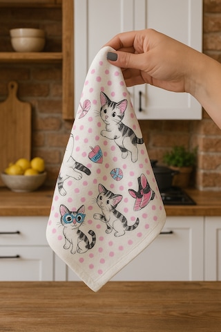 Kitchen Dijital Baskı Pamuklu Tekli Mutfak Havlusu Açık Pembe