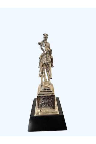Atın Üstünde Atatürk Büstü Heykel Biblo 43 Cm Gümüş Renk