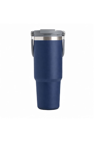 Forzacase 900 Ml Paslanmaz Çelik Pipetli Ve Kilit Kapaklı Kulplu Termos 6 Saat Sıcak/soğuk - Fc1180 Lacivert