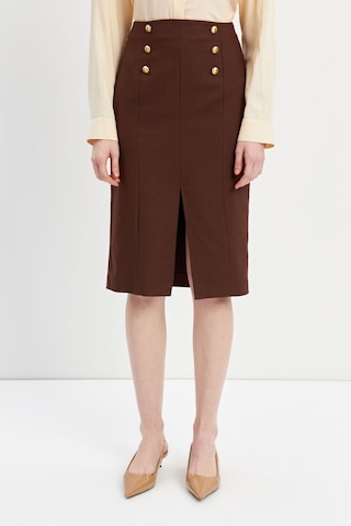 Stella Pulvis Kahverengi Düğme Detaylı Kalem Etek Kahverengi