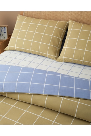 English Home Gridline Kolay Ütülenir Çarşaflı Çift Kişilik Nevresim Takımı 200x220 Cm Yağ Yeşili- Mavi Yağ Yeşili- Mavi