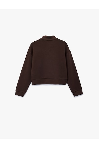 Koton Modal Karışımlı Uzun Kollu Yarım Fermuarlı Baskılı Oversize Sweatshirt Kahverengi 6wkg10284ak Kahve