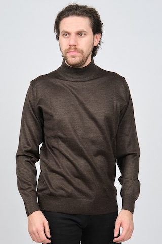 Woolen World Erkek Balıkçı Yaka Yün Kazak 5590103 Kahverengi Kahverengi Beyaz