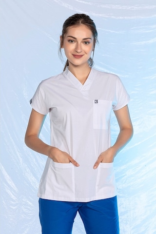 Likralı Yarasa Kol Doktor&Hemşire Forması Beyaz Tek Üst (498516140)