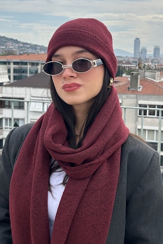 Mollycrush Kadın Kışlık Bordo Atkı Bere Seti Şık Örgü Set Bordo