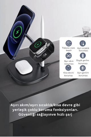 Qpen Ds12 4in1 15w Masaüstü Kablosuz Şarj Standı