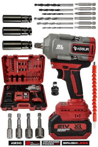 Assur ASR243 21V Çift Akü 1100NM Somun Sıkma Sökme Kırmızı