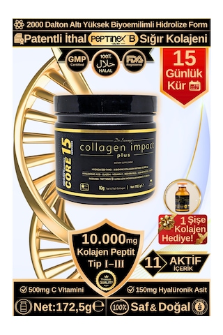 Dr. Sammy's Kolajen 10.000 Mg Tip 1-3 %100 Saf Patentli Hidrolize Sığır Kolajeni, 150mg Hyaluronik Asit, 500 Mg Vitamin C, 200 Mg Glutatyon, 25mg Resveratrol, 100 Mg Elastin, Core 15 Diyet Takviyesi