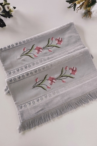 Gül Nakışlı Jakarlı Kadife El Yüz Havlusu - 50x90 Cm-gri Grı Gri